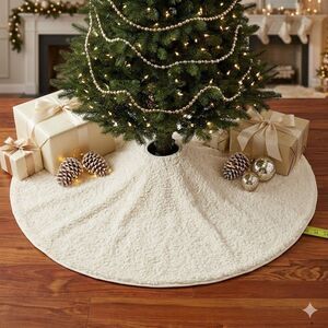 Berkshire Blanket Creamy White Faux Fur Round Christmas Tree Skirt Holiday Decor